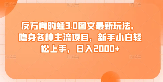 反方向的蛙3.0图文最新玩法，隐身各种主流项目，新手小白轻松上手，日入2000+【揭秘】-599资源坊