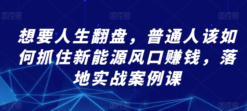想要人生翻盘，普通人该如何抓住新能源风口赚钱，落地实战案例课-599资源坊
