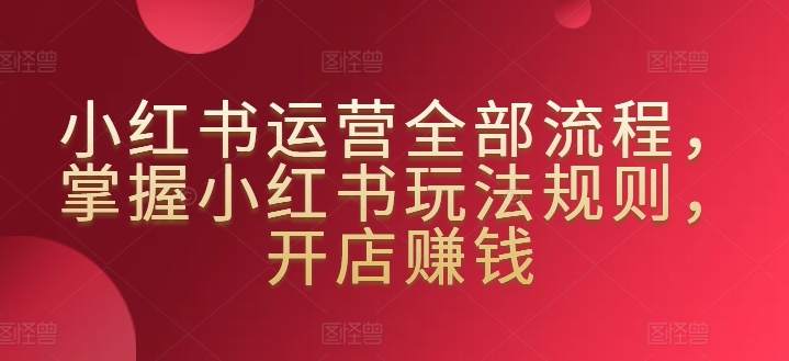 小红书运营全部流程，掌握小红书玩法规则，开店赚钱-599资源坊