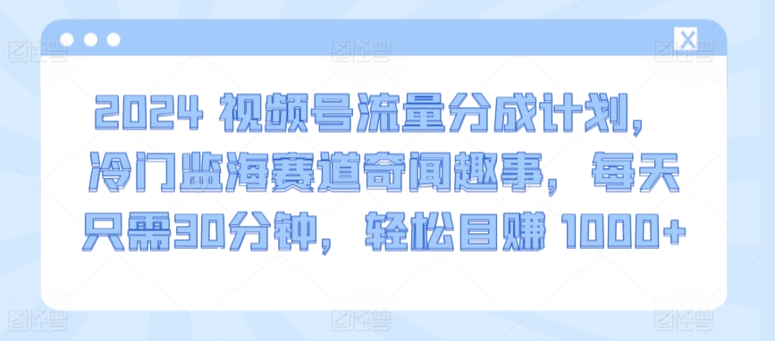 2024视频号流量分成计划，冷门监海赛道奇闻趣事，每天只需30分钟，轻松目赚 1000+【揭秘】-599资源坊
