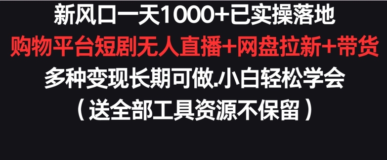 新风口一天1000+已实操落地购物平台短剧无人直播+网盘拉新+带货多种变现长期可做【揭秘】-599资源坊