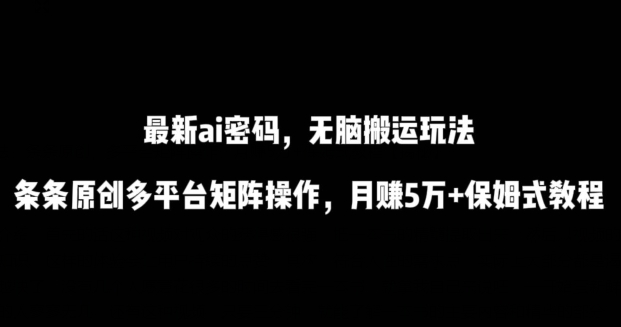 最新ai流量密码，傻瓜式搬运玩法，条条原创，多平台矩阵操作，月赚5万+保姆式教程【揭秘】-599资源坊