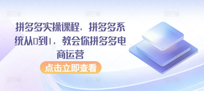 拼多多实操课程，拼多多系统从0到1，教会你拼多多电商运营-599资源坊