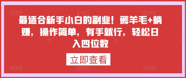 最适合新手小白的副业！薅羊毛+躺赚，操作简单，有手就行，轻松日入四位数【揭秘】-599资源坊