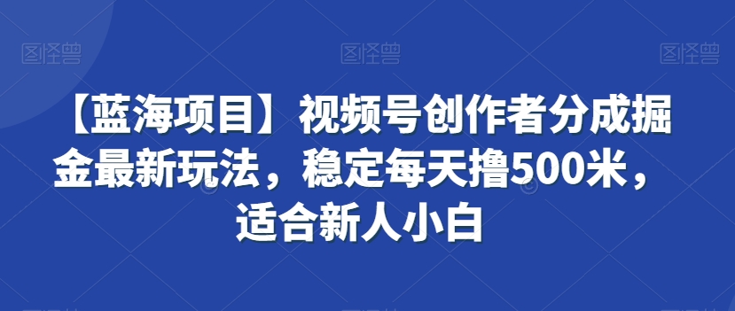 【蓝海项目】视频号创作者分成掘金最新玩法，稳定每天撸500米，适合新人小白【揭秘】-599资源坊