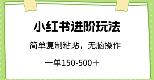 小红书进阶玩法，一单150-500+，简单复制粘贴，小白也能轻松上手【揭秘】-599资源坊