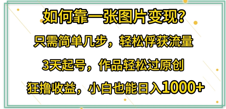 如何靠一张图片变现?只需简单几步，轻松俘获流量，3天起号，作品轻松过原创【揭秘】-599资源坊