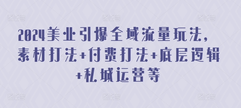 2024美业引爆全域流量玩法，素材打法 付费打法 底层逻辑 私城运营等-599资源坊