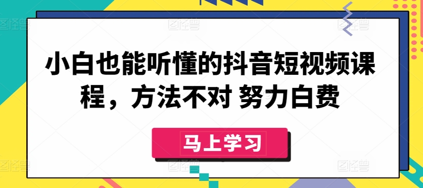 小白也能听懂的抖音短视频课程，方法不对 努力白费-599资源坊