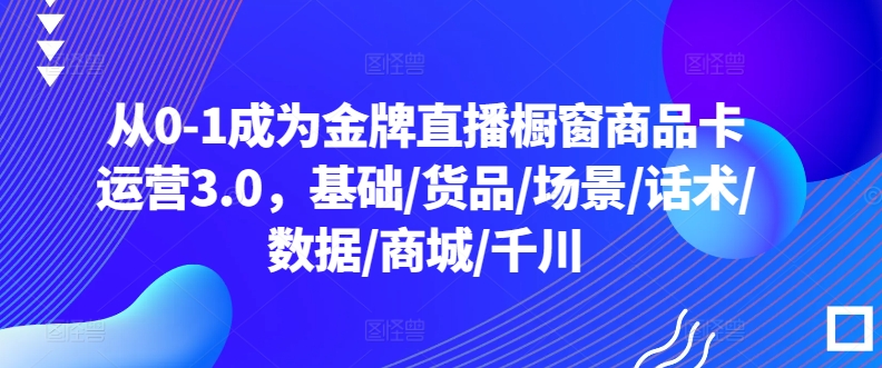 从0-1成为金牌直播橱窗商品卡运营3.0，基础/货品/场景/话术/数据/商城/千川-599资源坊