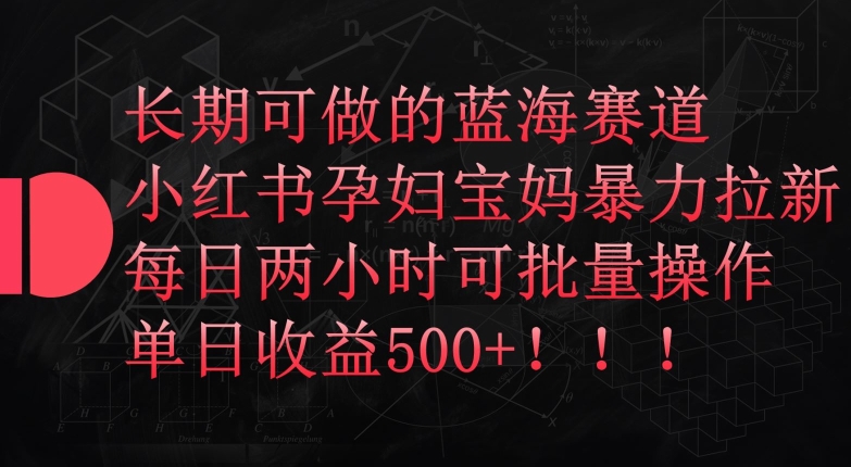 长期可做的蓝海赛道，小红书孕妇宝妈暴力拉新玩法，每日两小时可批量操作，单日收益500+【揭秘】-599资源坊