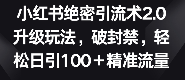 小红书绝密引流术2.0升级玩法，破封禁，轻松日引100+精准流量【揭秘】-599资源坊