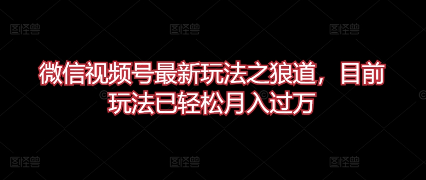 微信视频号最新玩法之狼道，目前玩法已轻松月入过万【揭秘】-599资源坊