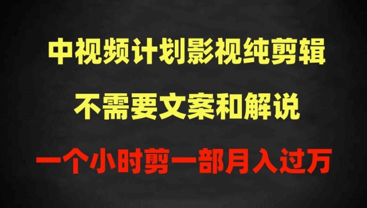 中视频计划影视纯剪辑，不需要文案和解说，一个小时剪一部，100%过原创月入过万【揭秘】-599资源坊