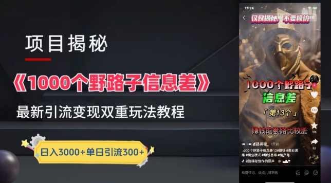 一千个野路子信息差最新玩法教程-变现+引流的玩法具体拆解【揭秘】-599资源坊
