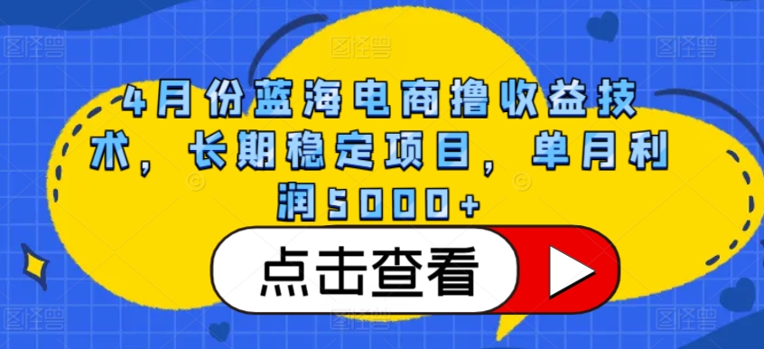 4月份蓝海电商撸收益技术，长期稳定项目，单月利润5000+【揭秘】-599资源坊