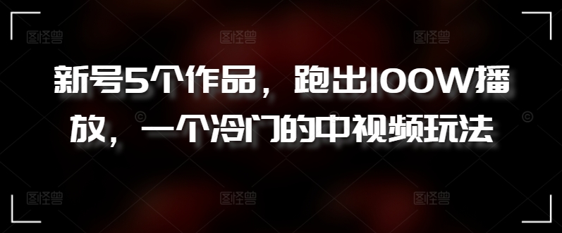 新号5个作品，跑出100W播放，一个冷门的中视频玩法【揭秘】-599资源坊