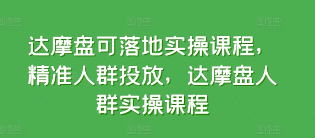 达摩盘可落地实操课程，精准人群投放，达摩盘人群实操课程-599资源坊
