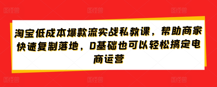 淘宝低成本爆款流实战私教课，帮助商家快速复制落地，0基础也可以轻松搞定电商运营-599资源坊