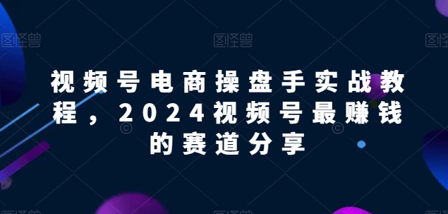 视频号电商实战教程，2024视频号最赚钱的赛道分享-599资源坊