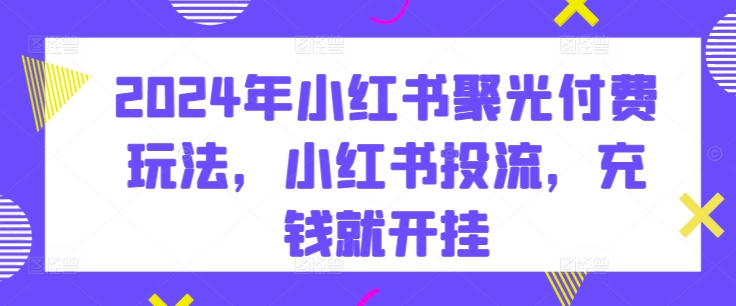 2024年小红书聚光付费玩法，小红书投流，充钱就开挂-599资源坊