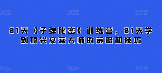 21天《子弹秘密》训练营，21天学到顶尖文案大师的策略和技巧-599资源坊