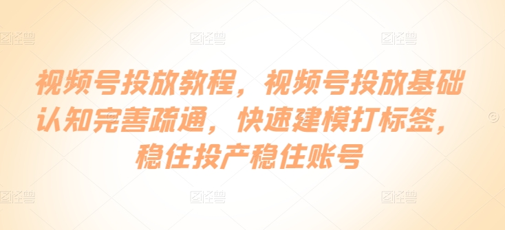 视频号投放教程，​视频号投放基础认知完善疏通，快速建模打标签，稳住投产稳住账号-599资源坊
