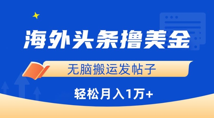 海外头条撸美金，无脑搬运发帖子，月入1万+，小白轻松掌握【揭秘】-599资源坊
