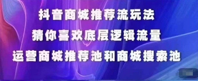 抖音商城运营课程，猜你喜欢入池商城搜索商城推荐人群标签覆盖-599资源坊