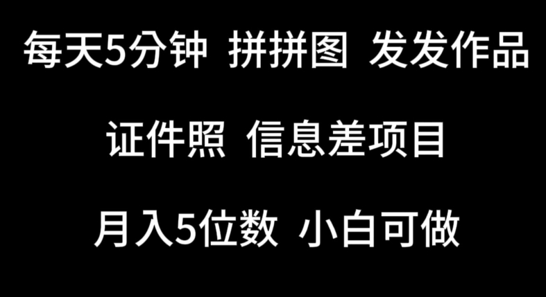 每天5分钟，拼拼图发发作品，证件照信息差项目，小白可做【揭秘】-599资源坊