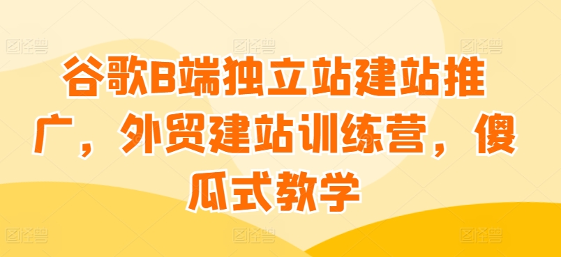 谷歌B端独立站建站推广，外贸建站训练营，傻瓜式教学-599资源坊