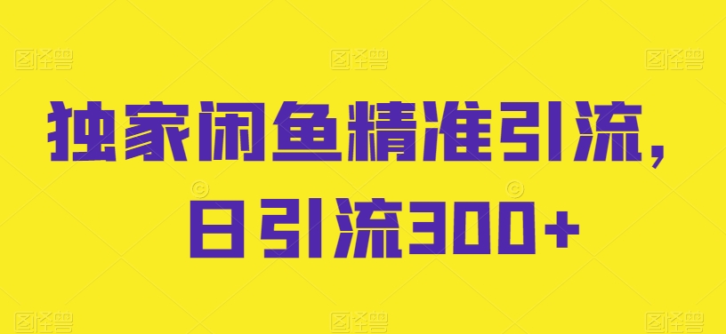 独家闲鱼精准引流，日引流300+【揭秘】-599资源坊