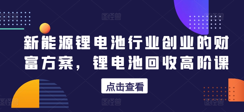 新能源锂电池行业创业的财富方案，锂电池回收高阶课-599资源坊