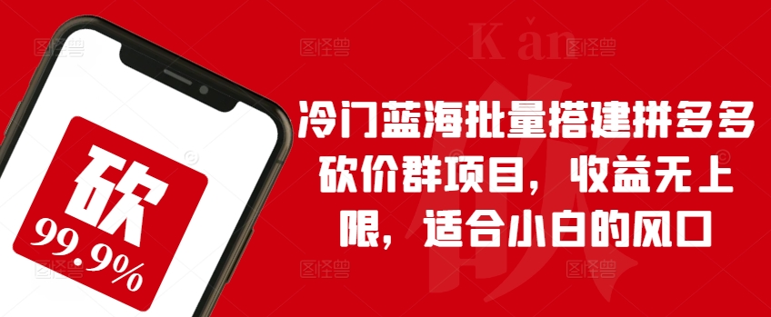 冷门蓝海批量搭建拼多多砍价群项目，收益无上限，适合小白的风口【揭秘】-599资源坊