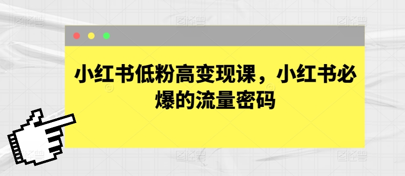 小红书低粉高变现课，小红书必爆的流量密码-599资源坊