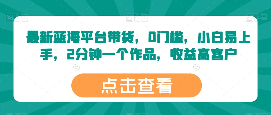 最新蓝海平台带货，0门槛，小白易上手，2分钟一个作品，收益高【揭秘】-599资源坊