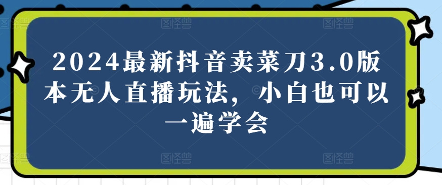 2024最新抖音卖菜刀3.0版本无人直播玩法，小白也可以一遍学会【揭秘】-599资源坊