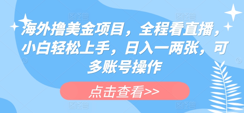 海外撸美金项目，全程看直播，小白轻松上手，日入一两张，可多账号操作【揭秘】-599资源坊