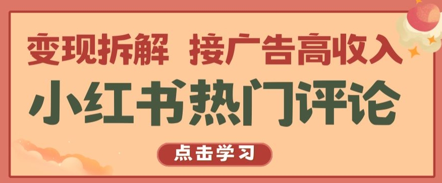 小红书热门评论，变现拆解，接广告高收入【揭秘 】-599资源坊