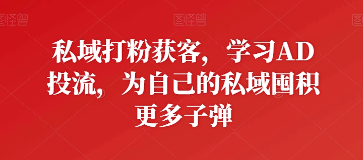 私域打粉获客，学习AD投流，为自己的私域囤积更多子弹-599资源坊