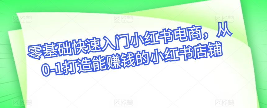 零基础快速入门小红书电商，从0-1打造能赚钱的小红书店铺-599资源坊