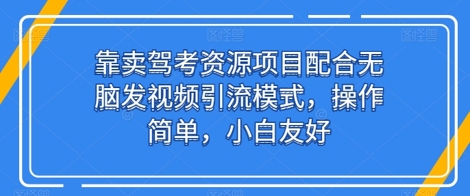 靠卖驾考资源项目配合无脑发视频引流模式，操作简单，小白友好【揭秘】-599资源坊