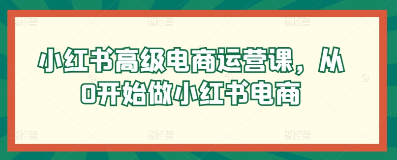 小红书高级电商运营课，从0开始做小红书电商-599资源坊