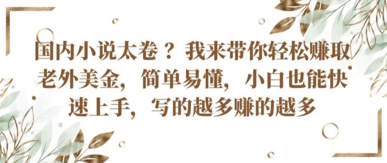 国内小说太卷 ?带你轻松赚取老外美金，简单易懂，小白也能快速上手，写的越多赚的越多【揭秘】-599资源坊