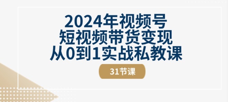 2024年视频号短视频带货变现从0到1实战私教课(31节视频课)-599资源坊