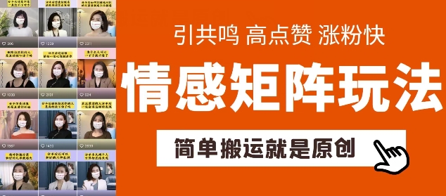 简单搬运，情感矩阵玩法，涨粉速度快，可带货，可起号【揭秘】-599资源坊