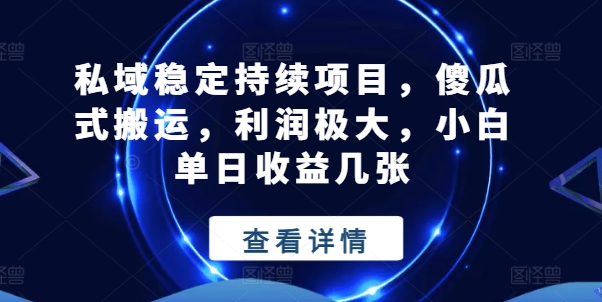 私域稳定持续项目，傻瓜式搬运，利润极大，小白单日收益几张【揭秘】-599资源坊