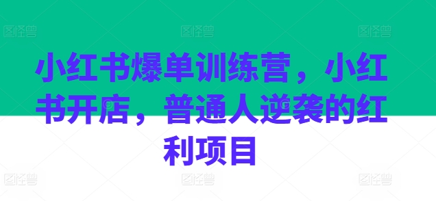 小红书爆单训练营，小红书开店，普通人逆袭的红利项目-599资源坊