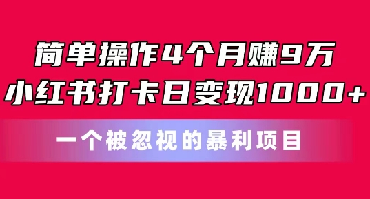 简单操作4个月赚9w，小红书打卡日变现1k，一个被忽视的暴力项目【揭秘】-599资源坊