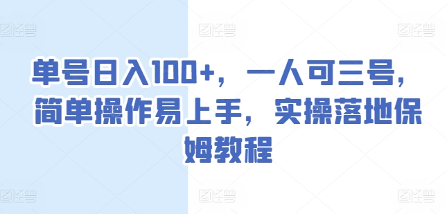 单号日入100+，一人可三号，简单操作易上手，实操落地保姆教程【揭秘】-599资源坊